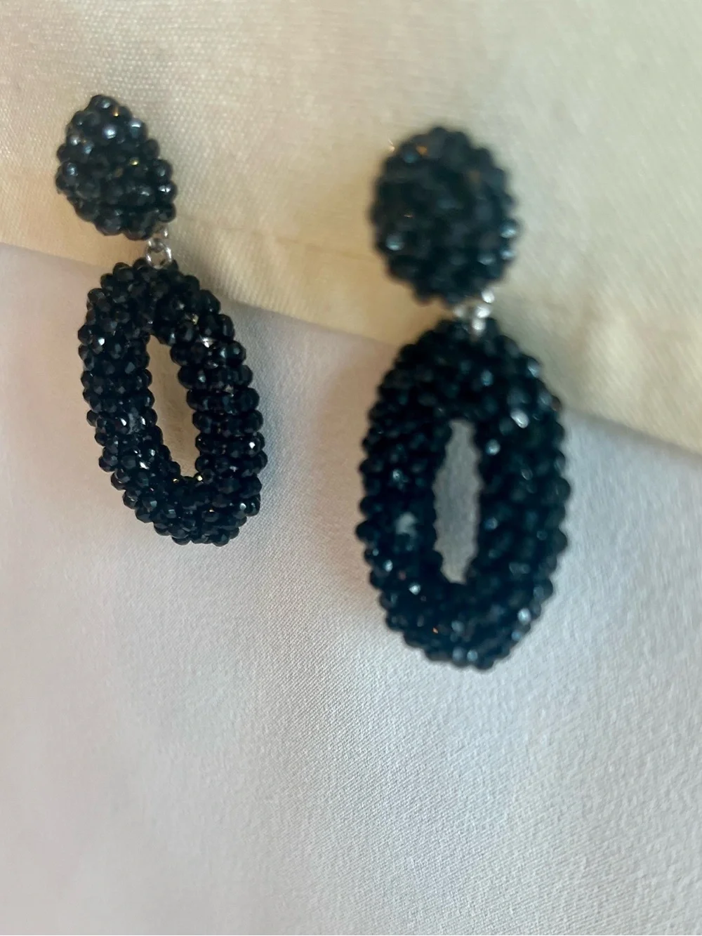 Vintage Black Beaded Hoop Drop Earrings - Women Jewelry - Picture 15 of 16